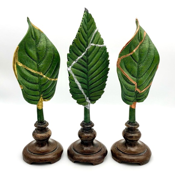 Kintsugi Leaf Finial Decor Set Gold Silver Copper Crack Art Personal Growth Gift - Picture 4 of 12